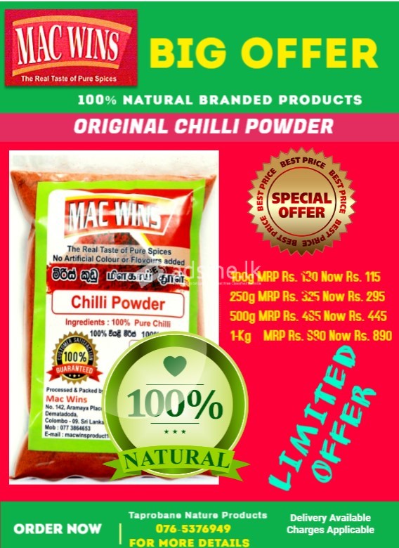 MAC WINS BRANDED 100% NATURAL SPICES ON OFFER
