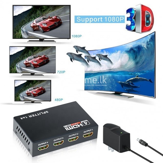 1 x 4 HDMI-compatible Splitter Converter 1 In 4 Out HD 1.4 Splitter Amplifier HDCP 1080P Dual Display for HDTV DVD PS3 Xbox