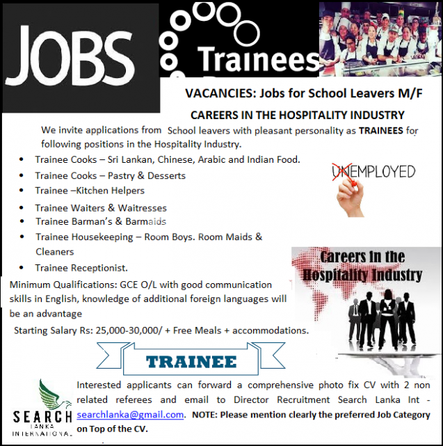 VACANCIES: Jobs for School Leavers M/F