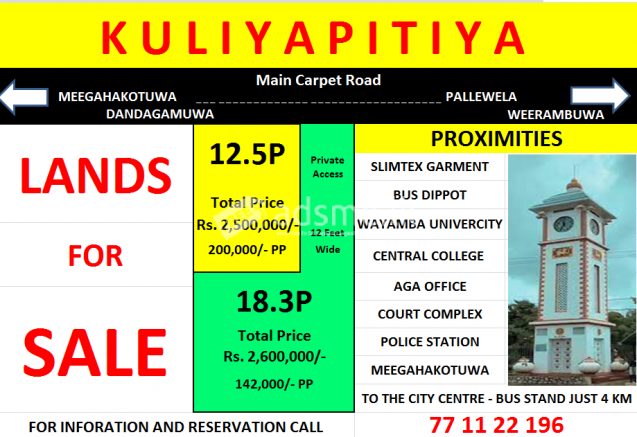 12.5P LAND PLOT FOR SALE - Very Close to Wayamba Univercity