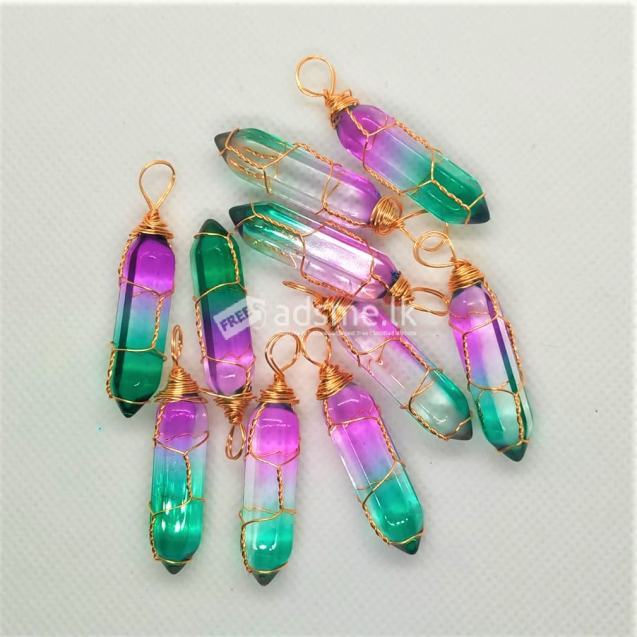 10 Pcs Colorful Rainbow Crystal Gold Winding Hexagonal Pendant Jewelry