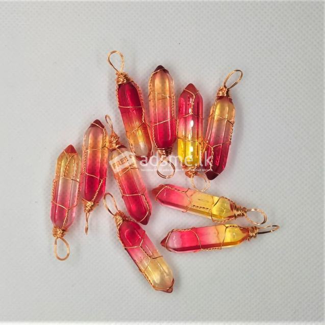 10 Pcs Colorful Rainbow Crystal Gold Winding Hexagonal Pendant Jewelry