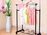 Stainless Steel Double-Pole Clothes Hanger With Wheel