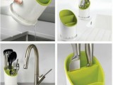 Cutlery Drainer And Organizer - Dock White And Green