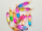 10 Pcs Colorful Rainbow Crystal Gold Winding Hexagonal Pendant Jewelry